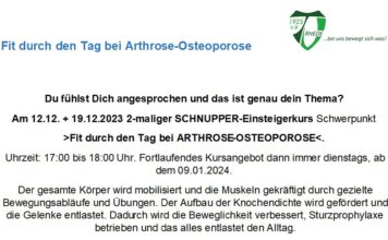 Neu im Kursplan Fit durch den Tag bei Arthrose – Osteoporose