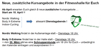 Neue, zusätzliche Kursangebote ab April