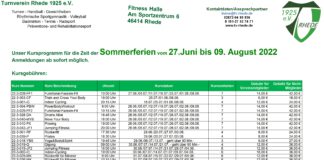 Sommerferienkursplan in der Fitnesshalle