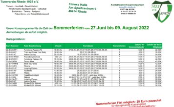 Sommerferienkursplan in der Fitnesshalle